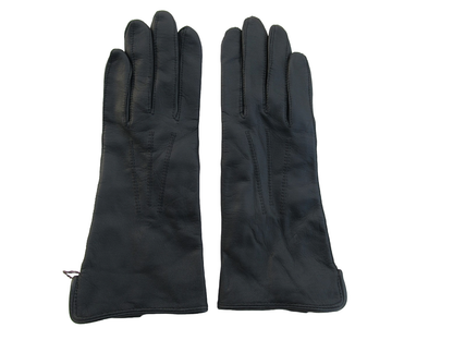 Vintage Dutch Army women's black leather gloves mittens lined military spri-aut