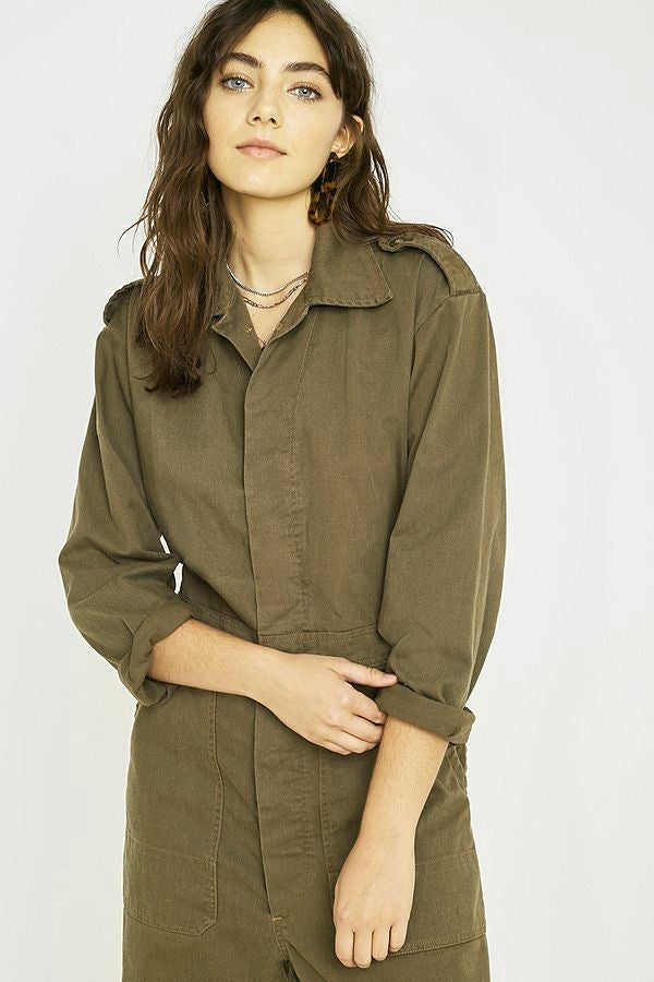 Vintage Dutch army green mechanics boiler suit coverall combi overall military jumpsuit overall w
