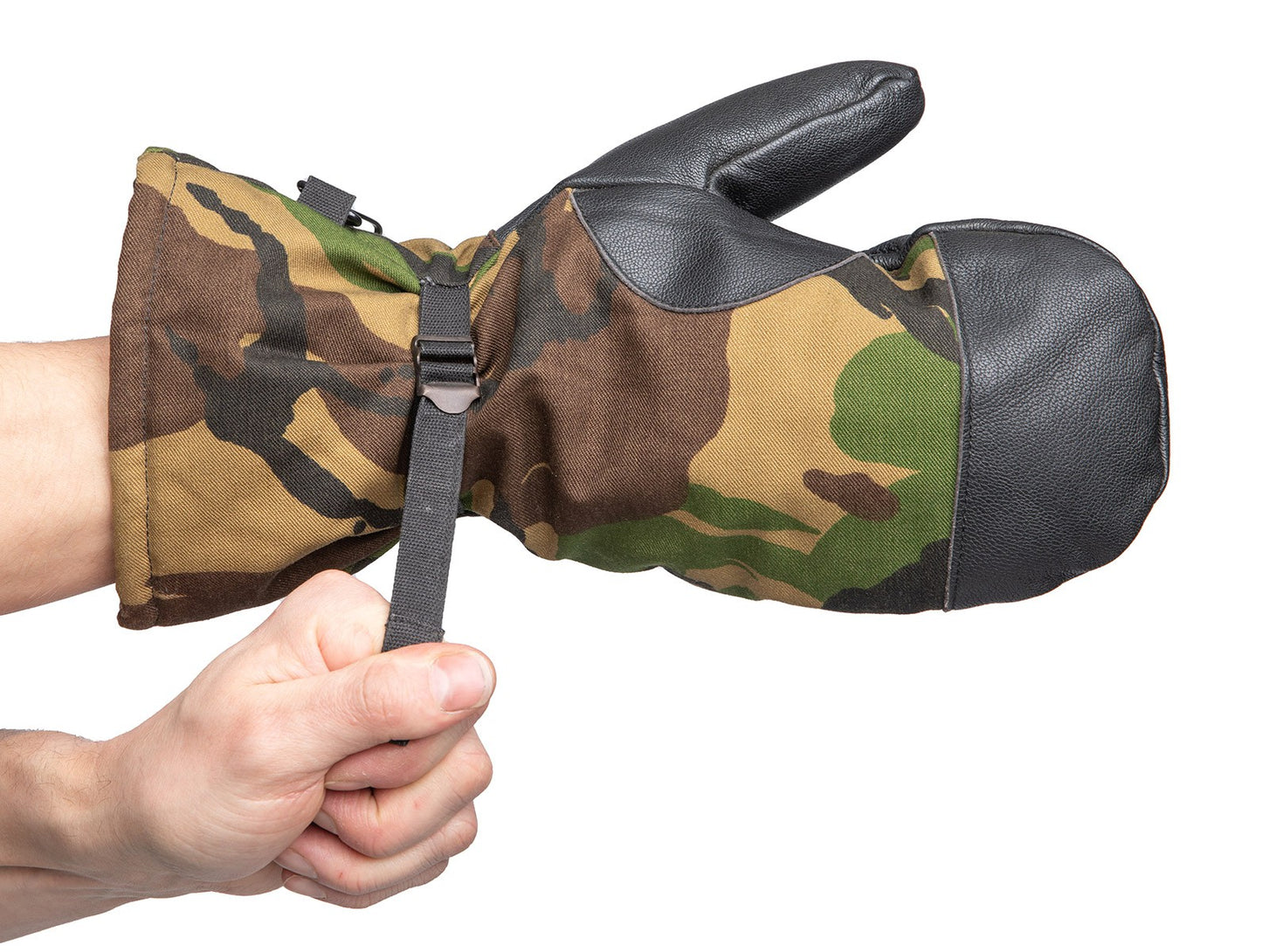 Dutch Army winter camouflage mittens DPM gloves faux fur lining, leather thumb and palm camo military