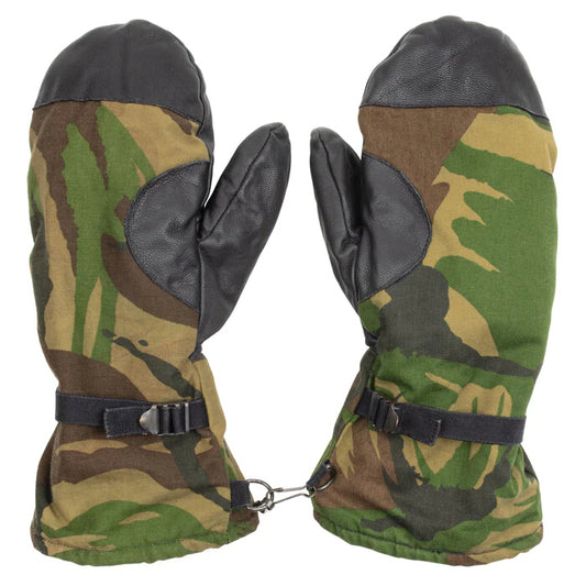 Dutch Army winter camouflage mittens DPM gloves faux fur lining, leather thumb and palm camo military