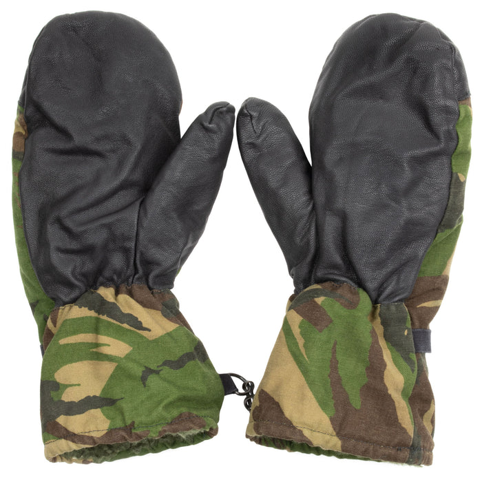 Dutch Army winter camouflage mittens DPM gloves faux fur lining, leather thumb and palm camo military