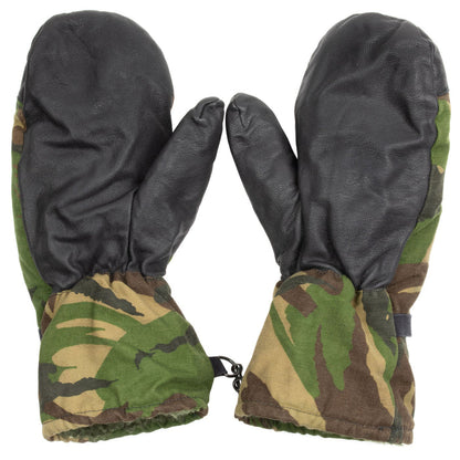Dutch Army winter camouflage mittens DPM gloves faux fur lining, leather thumb and palm camo military