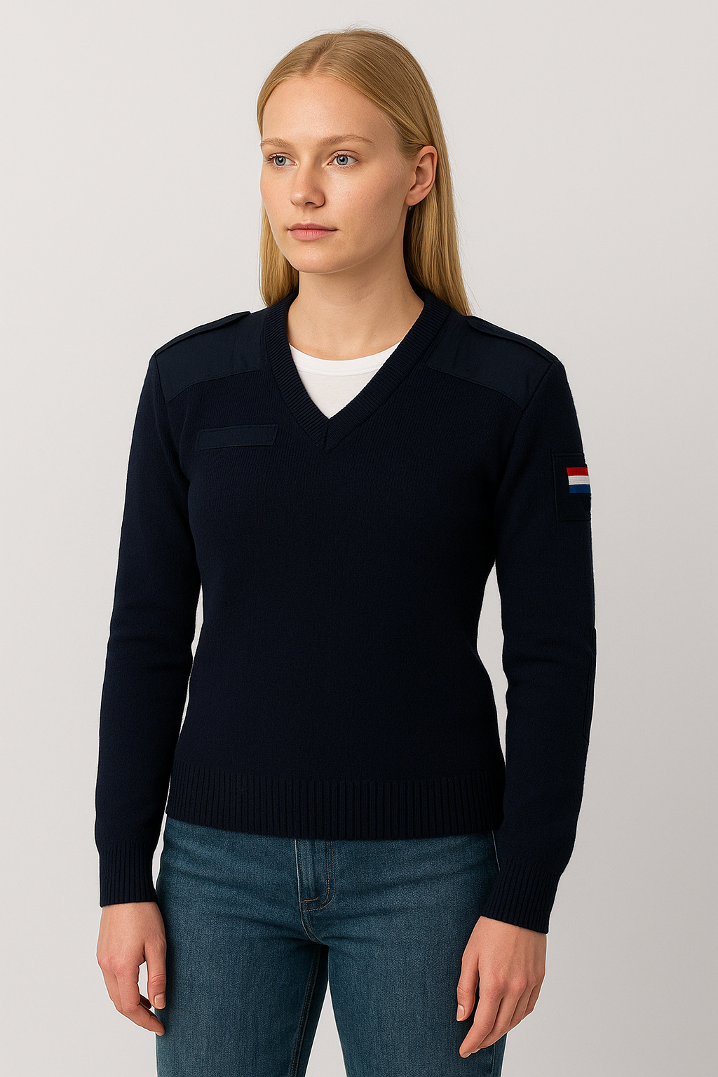 New Unissued Dutch army navy V neck wool sweater jumper pullover sweatshirt military stretchy pulli Netherlands Holland women