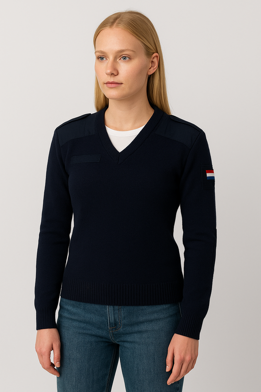 New Unissued Dutch army navy V neck wool sweater jumper pullover sweatshirt military stretchy pulli Netherlands Holland women