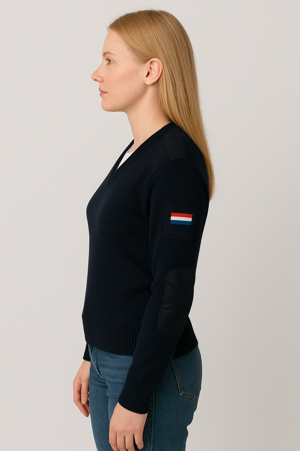 New Unissued Dutch army navy V neck wool sweater jumper pullover sweatshirt military stretchy pulli Netherlands Holland women