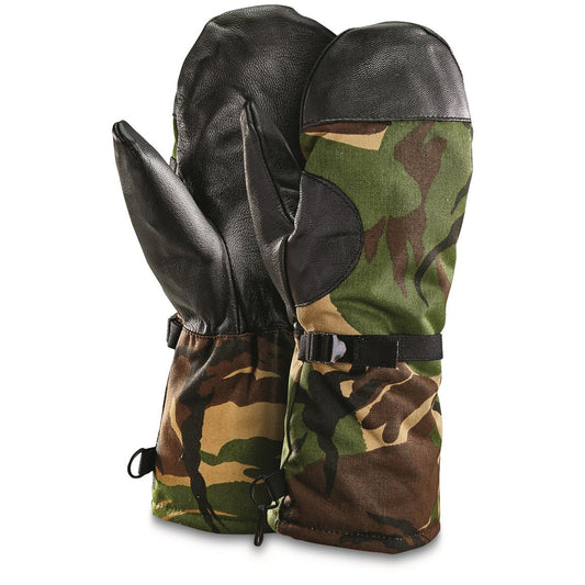 New vintage Dutch Army winter camouflage mittens DPM gloves faux fur lining, leather thumb and palm camo military