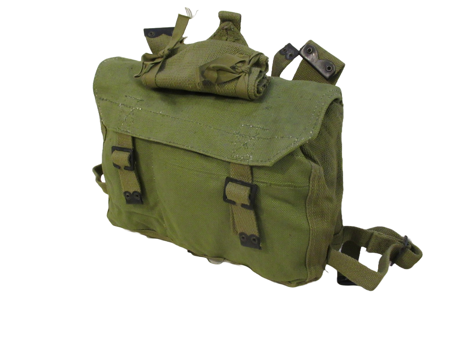 Vintage Greek army canvas haversack bag satchel military MISSING STRAPS Green