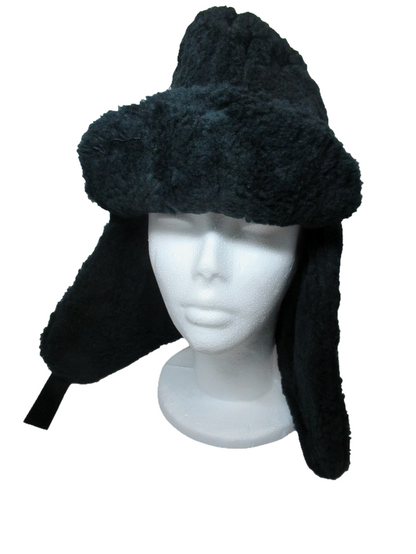 New  Vintage  1990s Dutch army winter hat black furry thermal lined cap military insulated extreme cold weather Unissued