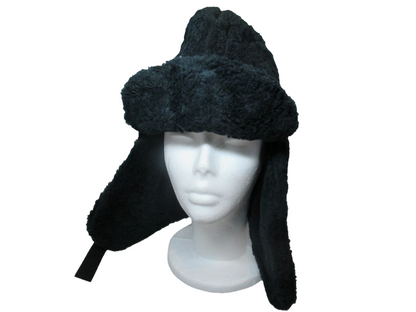 New  Vintage  1990s Dutch army winter hat black furry thermal lined cap military insulated extreme cold weather Unissued