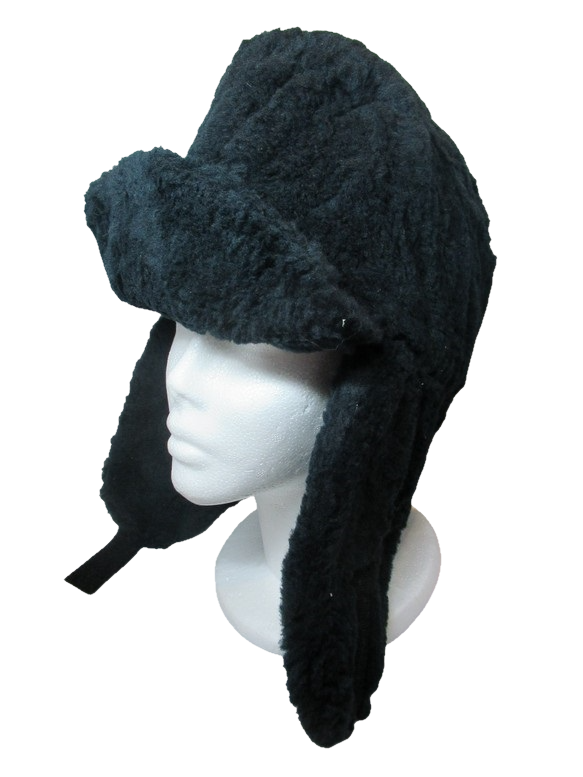 New  Vintage  1990s Dutch army winter hat black furry thermal lined cap military insulated extreme cold weather Unissued