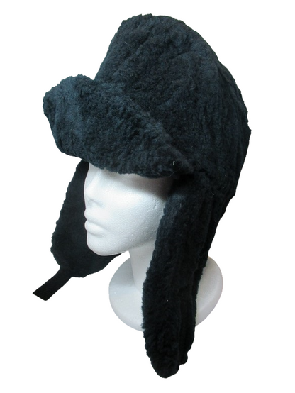 New  Vintage  1990s Dutch army winter hat black furry thermal lined cap military insulated extreme cold weather Unissued
