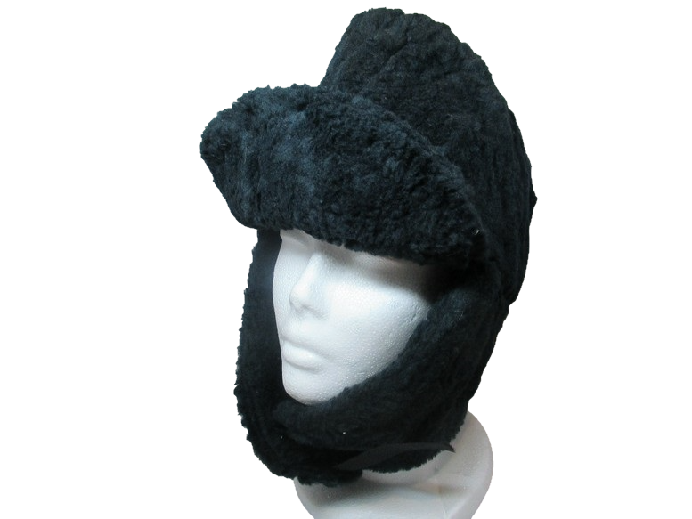 New  Vintage  1990s Dutch army winter hat black furry thermal lined cap military insulated extreme cold weather Unissued