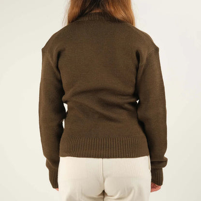 Vintage 1950s Women's French army wool v-neck sweater jumper pullover sweatshirt military khaki stretchy