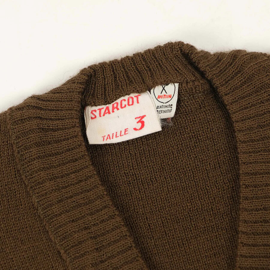 Vintage 1950s Women's French army wool v-neck sweater jumper pullover sweatshirt military khaki stretchy