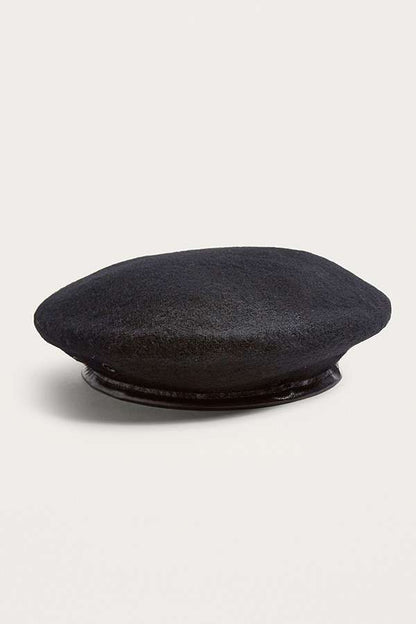 Vintage Italian army black beret cap military hat wool army