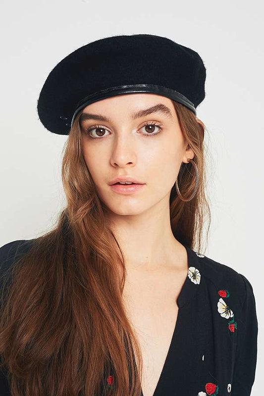 Vintage Italian army black beret cap military hat wool army