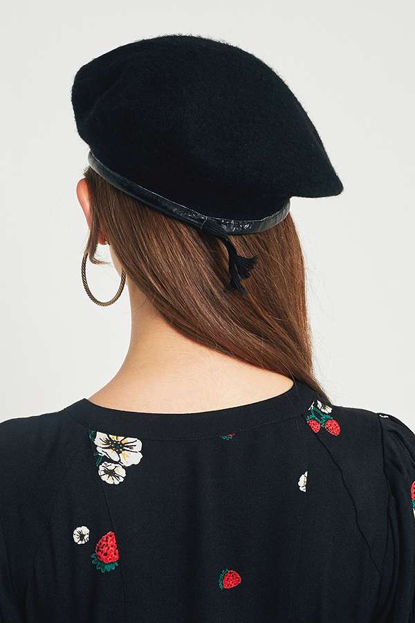 Vintage Italian army black beret cap military hat wool army