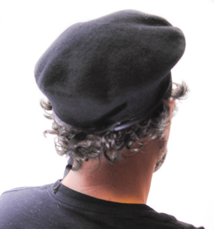 Vintage Italian army black beret cap military hat wool army