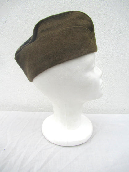 Vintage 1950s French army brown wool side cap military hat garrison forage beret M47