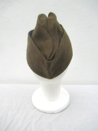 Vintage 1950s French army brown wool side cap military hat garrison forage beret M47