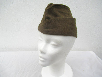 Vintage 1950s French army brown wool side cap military hat garrison forage beret M47