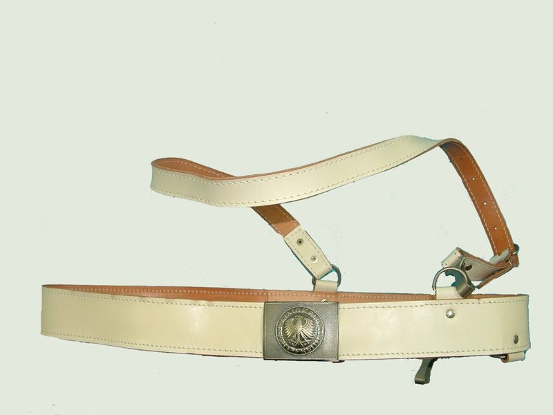Vintage German army white leather belt marching parade band Bundeswehr military dress