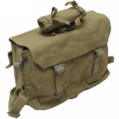 Vintage Greek army canvas haversack backpack bag satchel military with straps beige