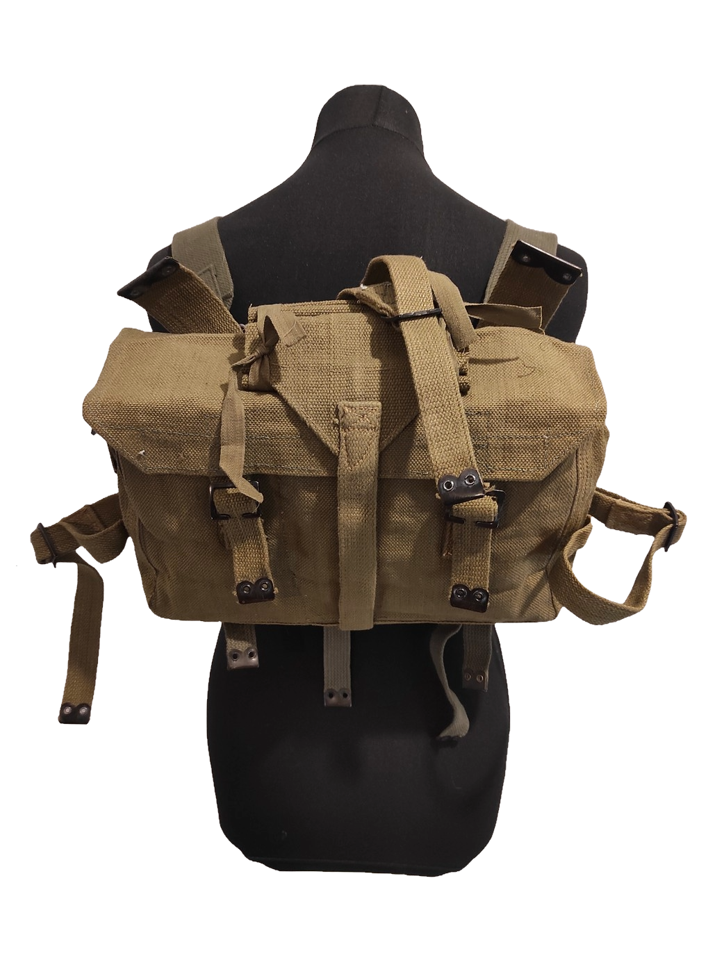 Vintage Greek army canvas haversack backpack bag satchel military with straps beige
