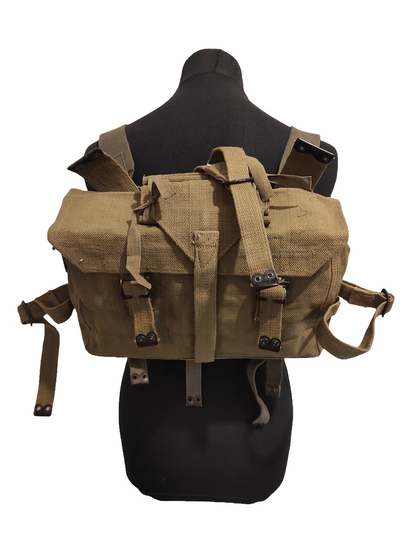 Vintage Greek army canvas haversack backpack bag satchel military with straps beige