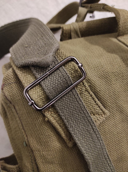 Vintage Greek army canvas haversack backpack bag satchel military with straps beige