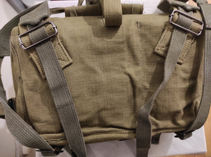 Vintage Greek army canvas haversack backpack bag satchel military with straps beige
