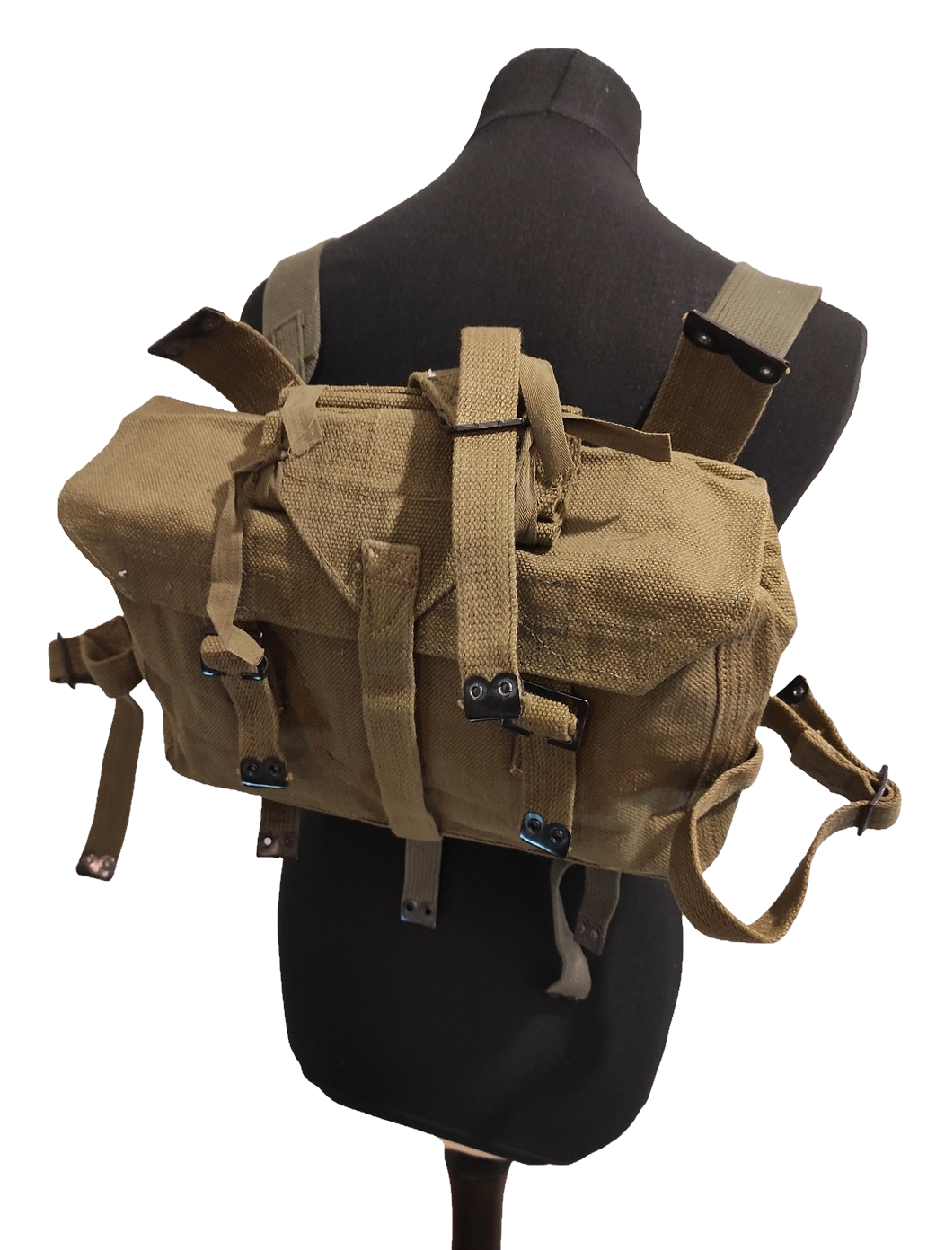 Vintage Greek army canvas haversack backpack bag satchel military with straps beige