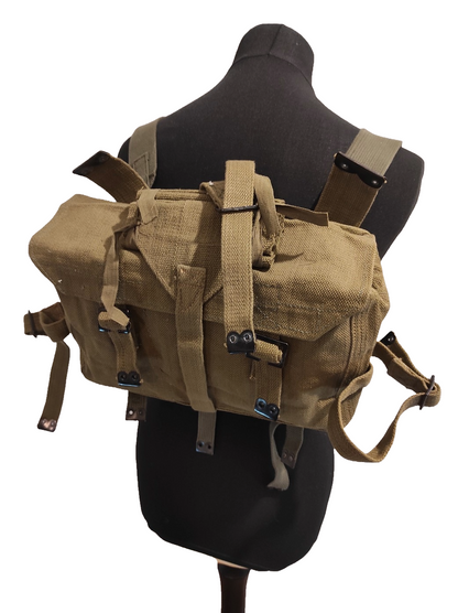 Vintage Greek army canvas haversack backpack bag satchel military with straps beige