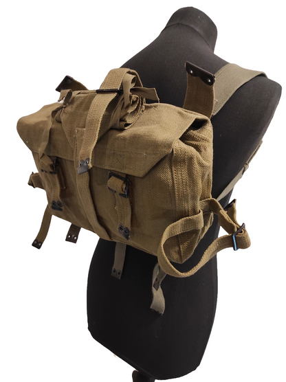 Vintage Greek army canvas haversack backpack bag satchel military with straps beige