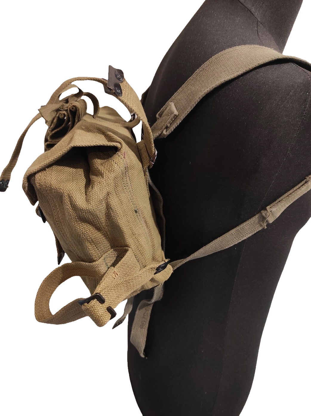 Vintage Greek army canvas haversack backpack bag satchel military with straps beige