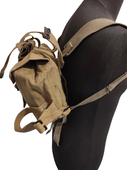 Vintage Greek army canvas haversack backpack bag satchel military with straps beige