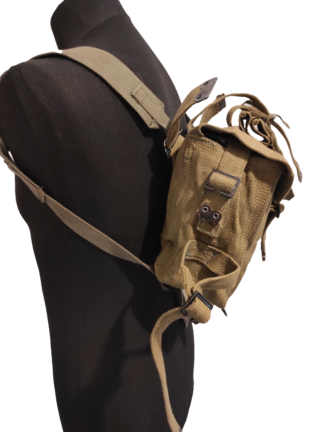 Vintage Greek army canvas haversack backpack bag satchel military with straps beige