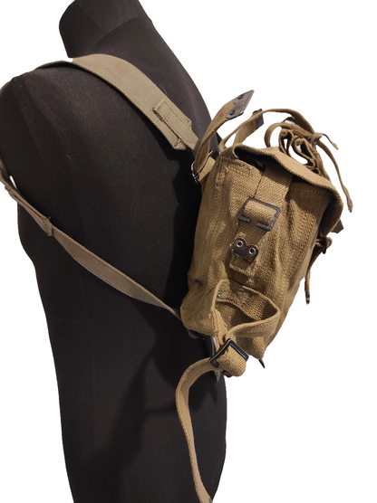 Vintage Greek army canvas haversack backpack bag satchel military with straps beige