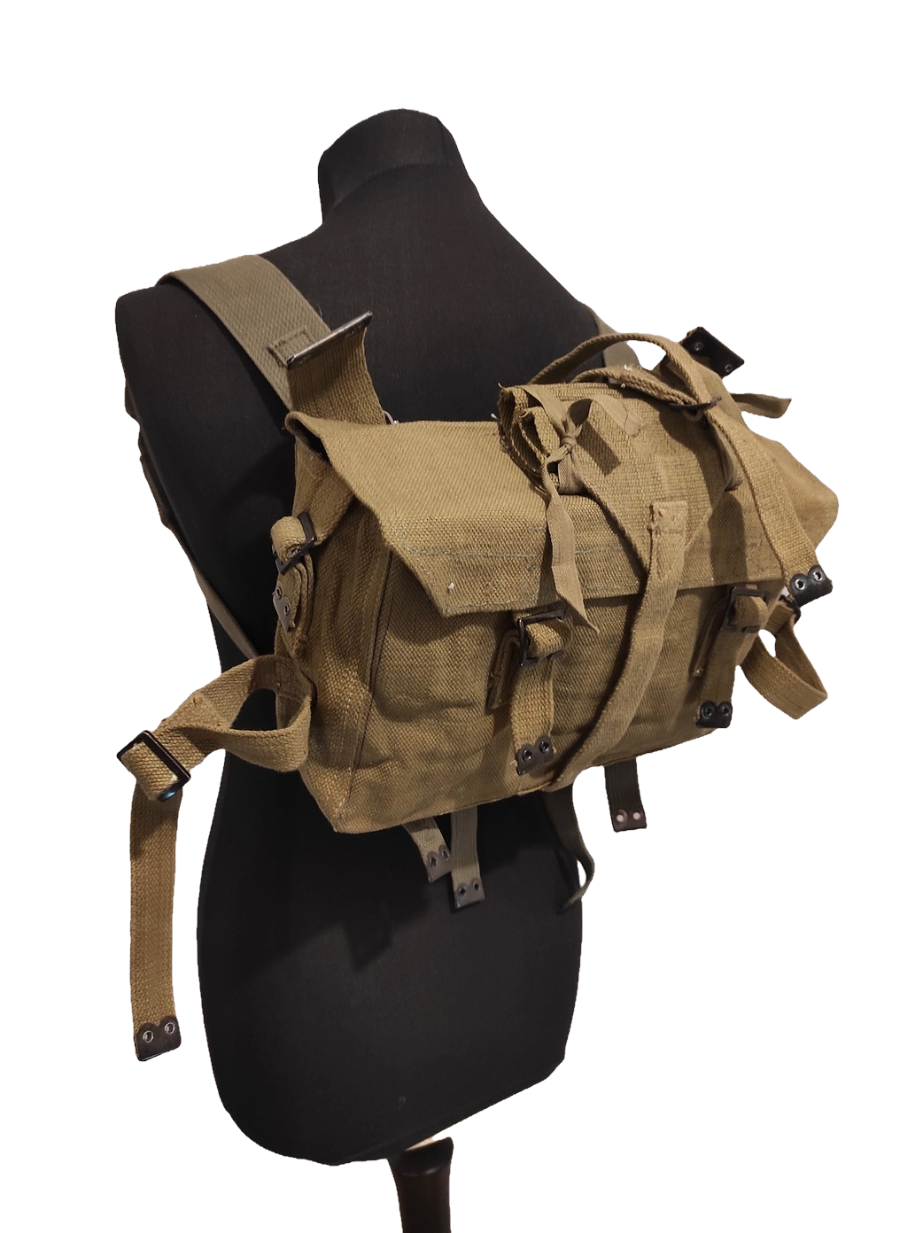 Vintage Greek army canvas haversack backpack bag satchel military with straps beige