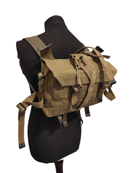 Vintage Greek army canvas haversack backpack bag satchel military with straps beige