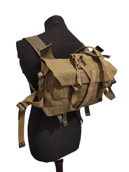 Vintage Greek army canvas haversack backpack bag satchel military with straps beige