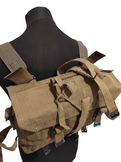 Vintage Greek army canvas haversack backpack bag satchel military with straps beige