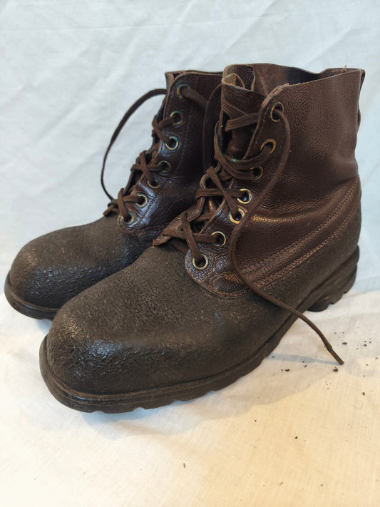 Vintage 1960s Swedish army work boots Brown leather shoes military rubber reds