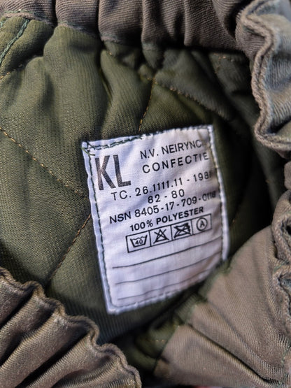 Vintage 1970s-1980s Dutch Army green quilted liner trousers pants thermal winter cold weather