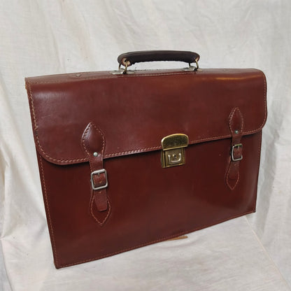 Vintage 1960s Austrian Army brown leather document case briefcase attache bag carrier military standard