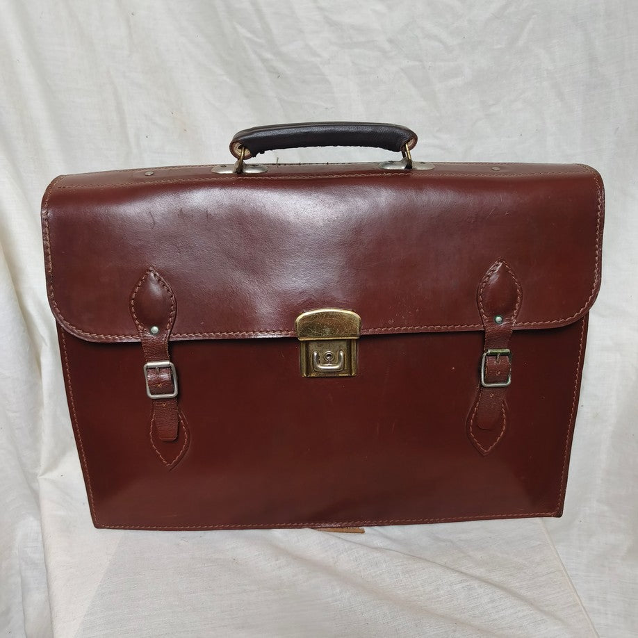Vintage 1960s Austrian Army brown leather document case briefcase attache bag carrier military standard