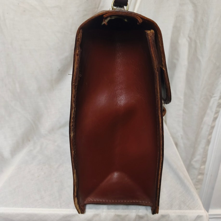Vintage 1960s Austrian Army brown leather document case briefcase attache bag carrier military standard