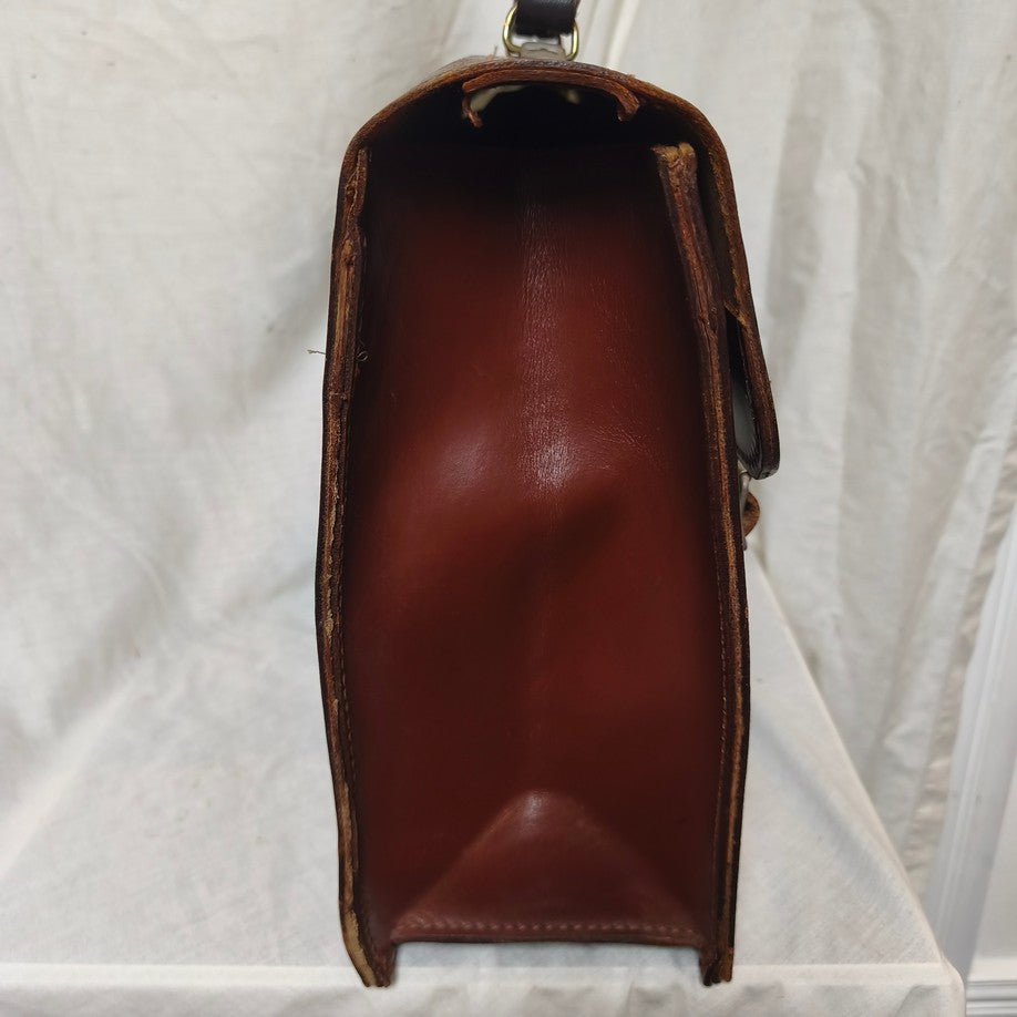 Vintage 1960s Austrian Army brown leather document case briefcase attache bag carrier military standard
