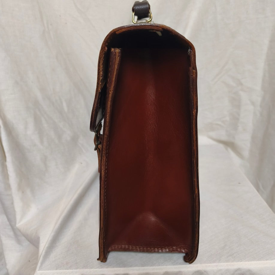 Vintage 1960s Austrian Army brown leather document case briefcase attache bag carrier military standard