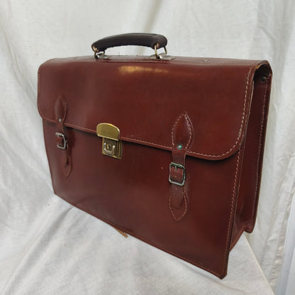 Vintage 1960s Austrian Army brown leather document case briefcase attache bag carrier military standard